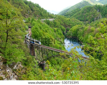 Centovalli - hundred valleys, Switzerland: View from Intragna on the river Melezza Royalty-Free Stock Photo #530735395