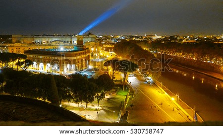 Great view over the city of Rome by night from Castel Sant Angelo