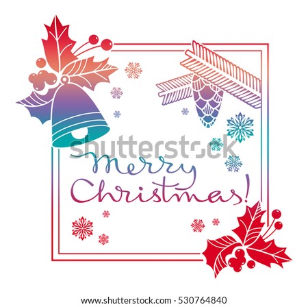 Winter holiday label with greeting text "Merry Christmas!". Design element for advertisements, web, greeting cards and other graphic designer works. Raster clip art.