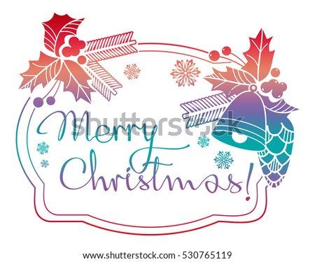 Winter holiday label with greeting text "Merry Christmas!". Design element for advertisements, web, greeting cards and other graphic designer works. Raster clip art.