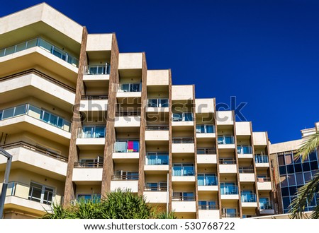 Facade of a residential building in Alicante, a Spain sea resort