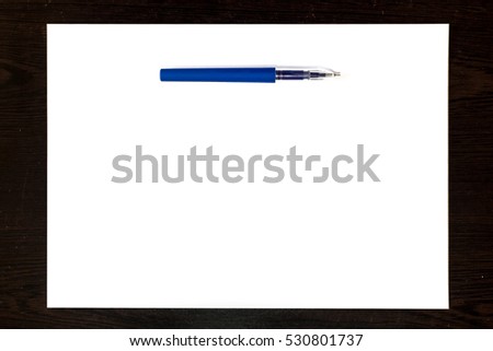 Blue pen Isolated on a white paper sheet, template ready for your design
