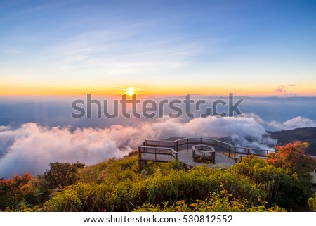 Scenic horizon in Kew Mae Pan at sunset. The Doi Inthanon National Park in Chiang Mai, Thailand. Royalty-Free Stock Photo #530812552