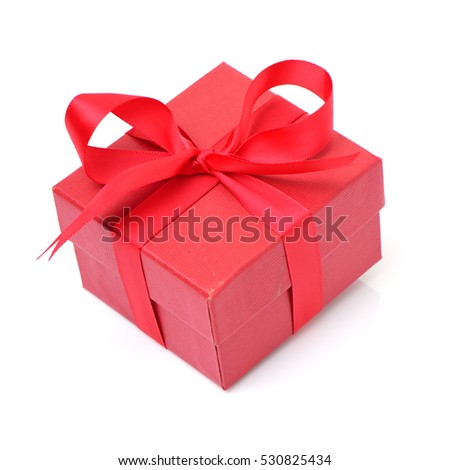 Red gift box with ribbon bow isolated on white background