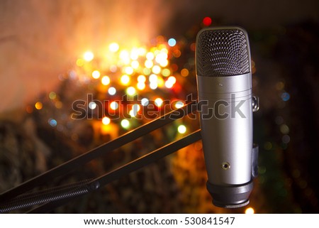 Condenser microphone. Christmas garlands