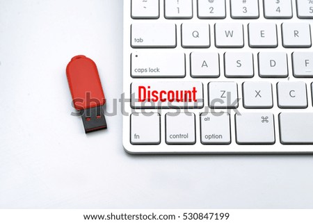 Discount enter button key on white keyboard. business marketing concept