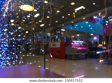 Shopping Mall Interior, Christmas Shopping Mall Defocused Background, Shopping Center, Abstract Blur Image of Shopping Mall and People on Christmas Time for Background