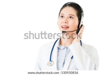 professional doctor happy to serve online for medical knowledge. isolated on white background. health and medical concept