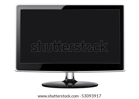 Modern flat screen television in a sleek glossy black style, isolated on a white background with clipping path.