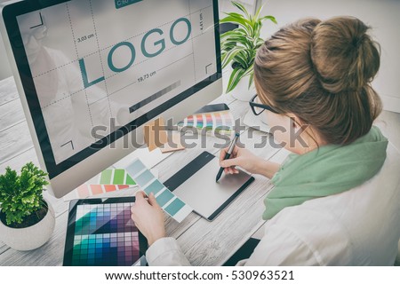 logo design brand designer sketch graphic drawing creative creativity draw studying work tablet concept - stock image Royalty-Free Stock Photo #530963521