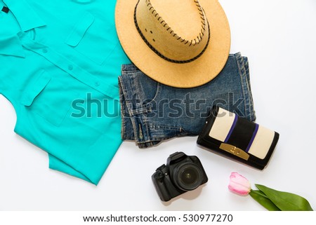 Summer Woman Trendy Fashion Cloth Flat Lay Photo