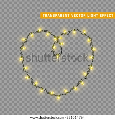 Christmas lights isolated realistic design elements. Glowing lights for Xmas Holiday greeting card design. Garlands, Christmas decorations. Led neon lamp