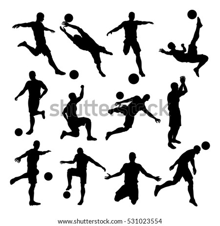A set of Soccer Footballer Silhouettes in lots of different poses