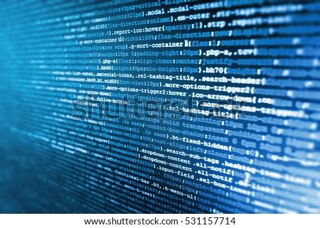 WWW software development. Software engineer at work. Binary digits code editing. PC software creation business. Notebook closeup photo. Writing programming code on laptop. 
