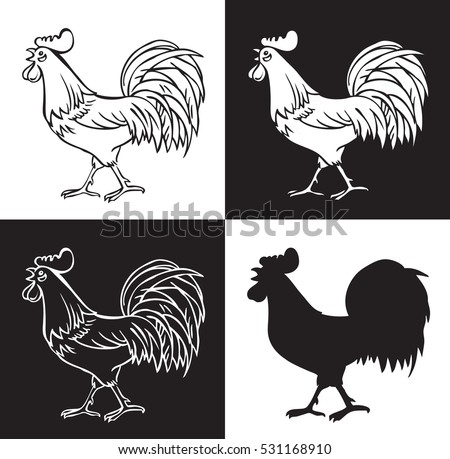 drawing hand on the forehead and a black background rooster crowed and silhouette