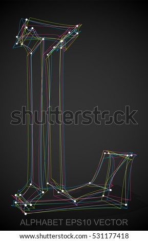 Abstract illustration of a Multicolor sketched L with Transparent Shadow. Hand drawn 3D L for your design. EPS 10 vector illustration.