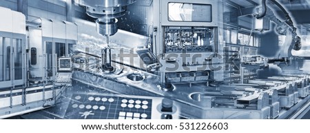 Production in the industry with various machines Royalty-Free Stock Photo #531226603