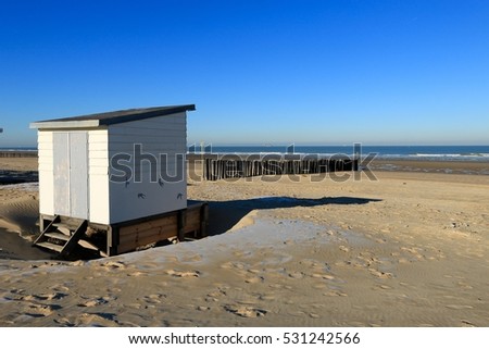  BEACH CABIN IN BLERIOT BEACH,PAS DE CALAIS , FRANCE
