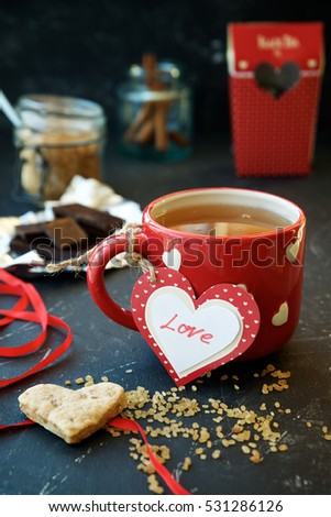 Congratulations to the St. Valentine's Day on mug of hot tea