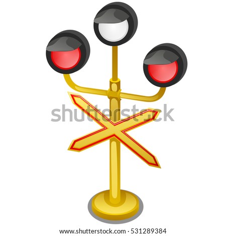 Semaphore traffic-light with sign warning Single-track road isolated on white background close-up. Vector illustration.