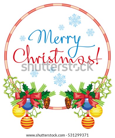 Round label with Christmas bells and artistic written text: "Merry Christmas!". Christmas holiday background. Vector clip art.