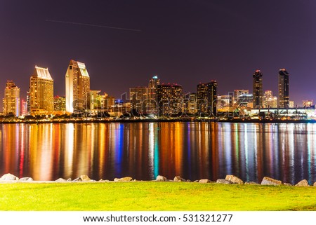 San Diego downtown seen from Coronado at night, California