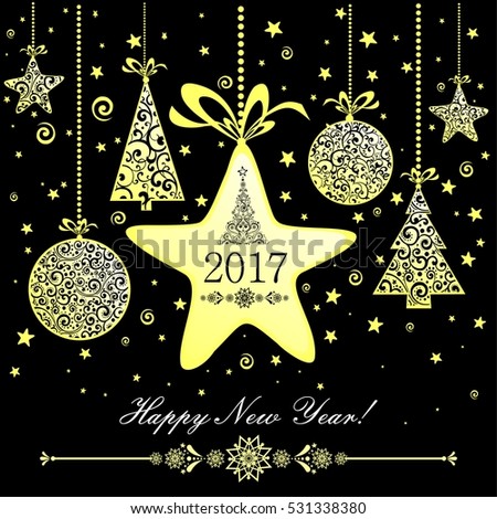 Happy new year 2017! Vintage card. Vector Illustration