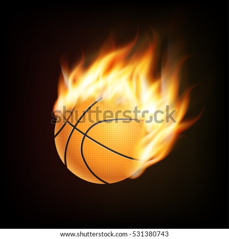 Basketball ball in fire 3D imitation. Fireball in flight. For your business project. Vector Illustration.