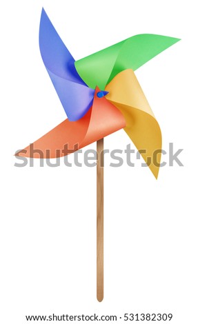 Colorful paper windmill pinwheel isolated on white with Clipping Path Royalty-Free Stock Photo #531382309