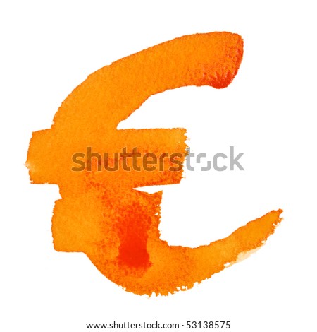 Watercolor euro sign over the white background