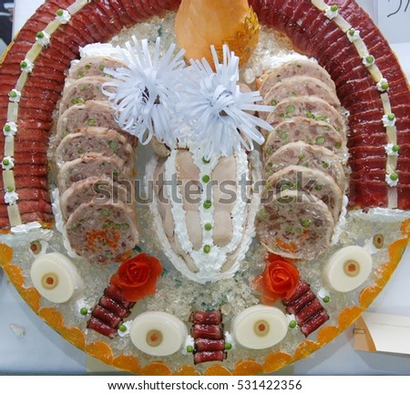 Picture of a meat roll cuts in a beautifull decoration