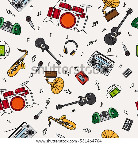 Music instrument colorful pattern with white background. Vector illustration.