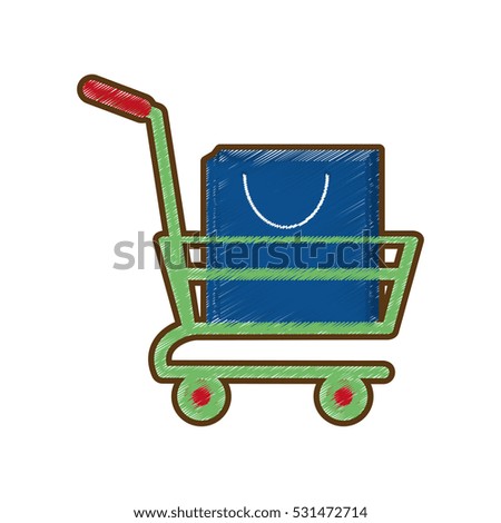 drawing shopping cart online bag gift vector illustration eps 10