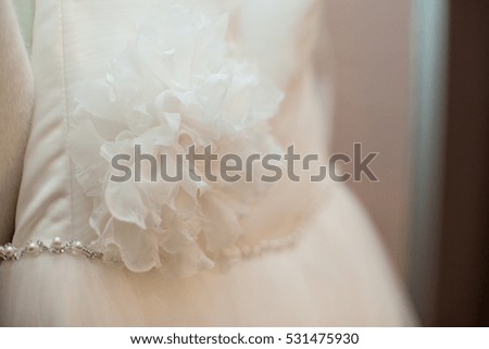 beautiful gorgeous flower and pearl belt on fabulous wedding dress