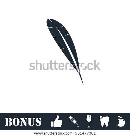 Feather icon flat. Vector illustration symbol and bonus pictogram
