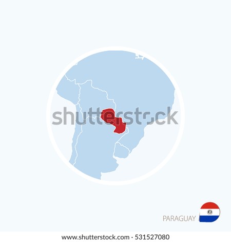 Map icon of Paraguay. Blue map of America with highlighted Paraguay in red color. Vector Illustration.