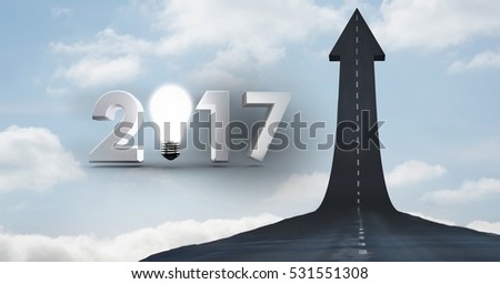 2017 against a composite image 3D of road leading towards blue sky