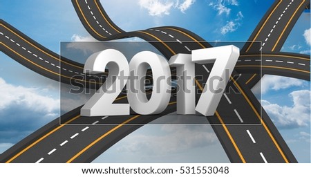 2017 on composite image 3D of over lapping roads in sky