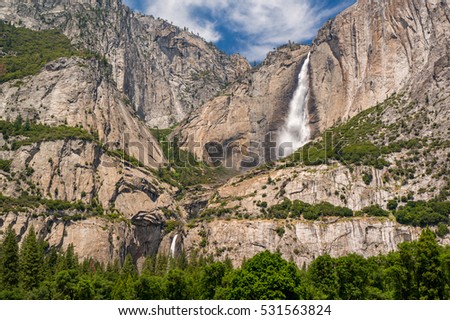 Yosemite falls from Yosemite Valley, Yosemite National Park, California, USA Royalty-Free Stock Photo #531563824