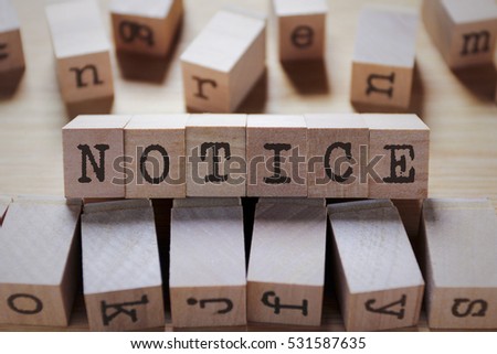 Notice Word In Wooden Cube