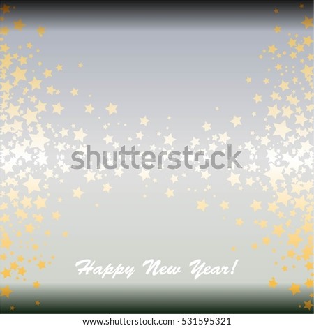 Happy New Year! Gold stars on a silver background.