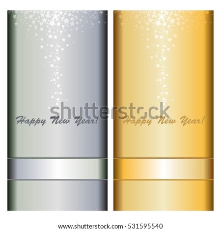 Ribbon and stars on gold and silver background. Standard-sized cards. Happy New Year!