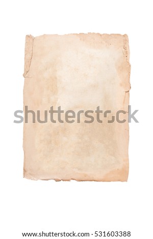 Old brown page on a white background. Isolated Royalty-Free Stock Photo #531603388