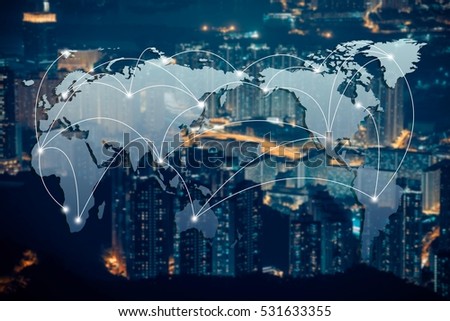 Network and Connection technology concept with city and globe background Royalty-Free Stock Photo #531633355