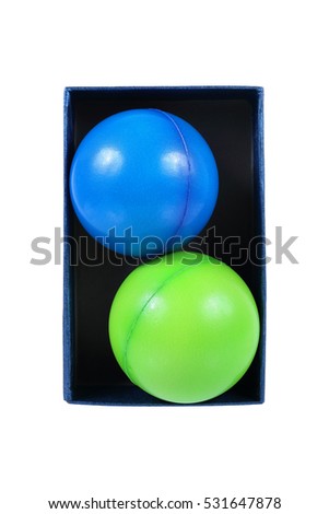 it is two stress balls in rectangle box isolated on white.