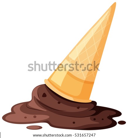Melted ice cream with cone on the floor illustration