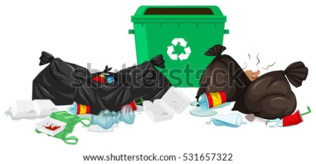 Trashcan and bags full of waste illustration