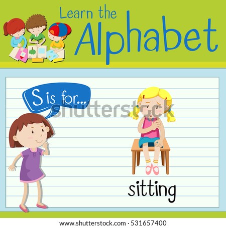 Flashcard letter S is for sitting illustration