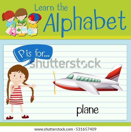 Flashcard letter P is for plane illustration