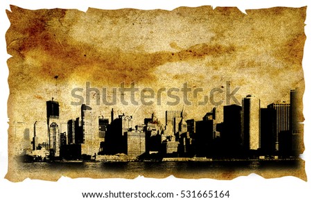 New York city. Stencil city on an old canvas paper